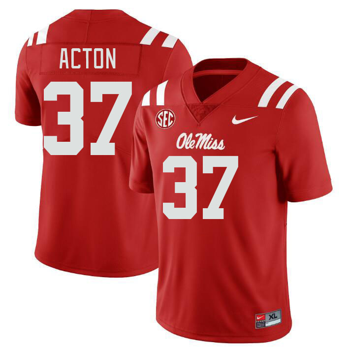 Ole Miss Rebels #37 Austin Acton College Football Jerseys Stitched Sale-Red